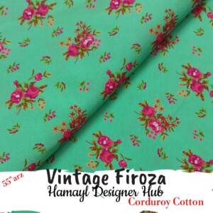 Vintage Firoza – 55 Inch Floral Printed Corduroy Cotton