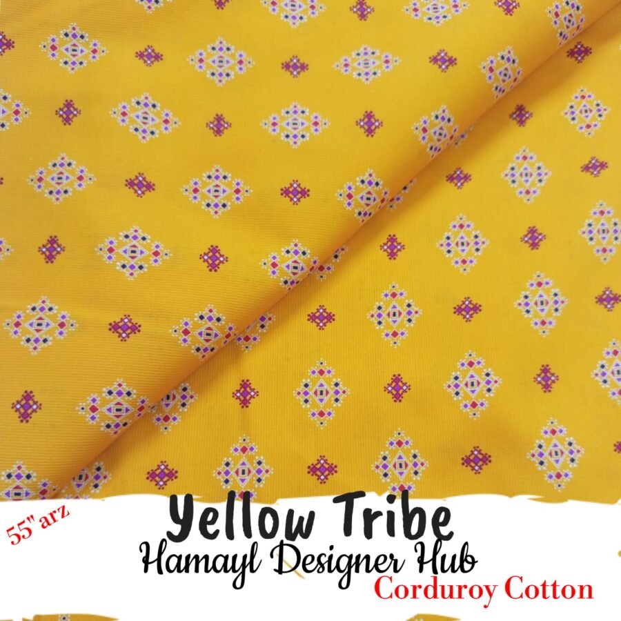 Yellow Tribe  – 55 Inch Printed Corduroy Cotton — unstitched fabric