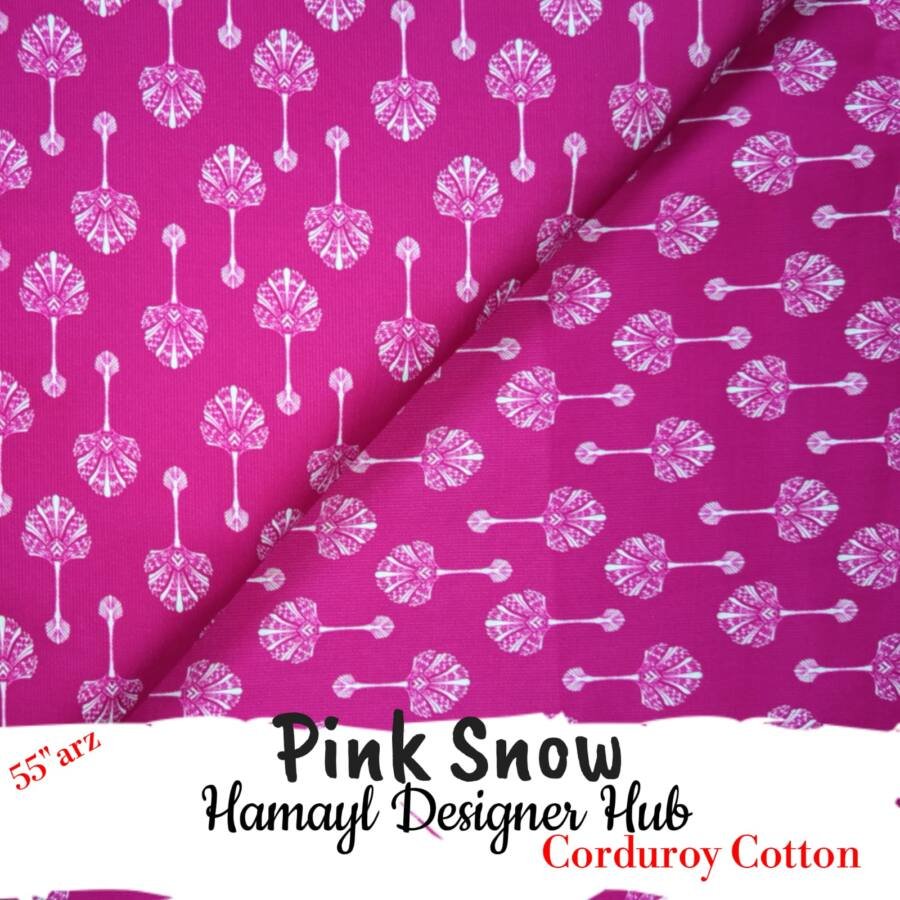 Pink Snow – 55 Inch Floral Printed Corduroy Cotton