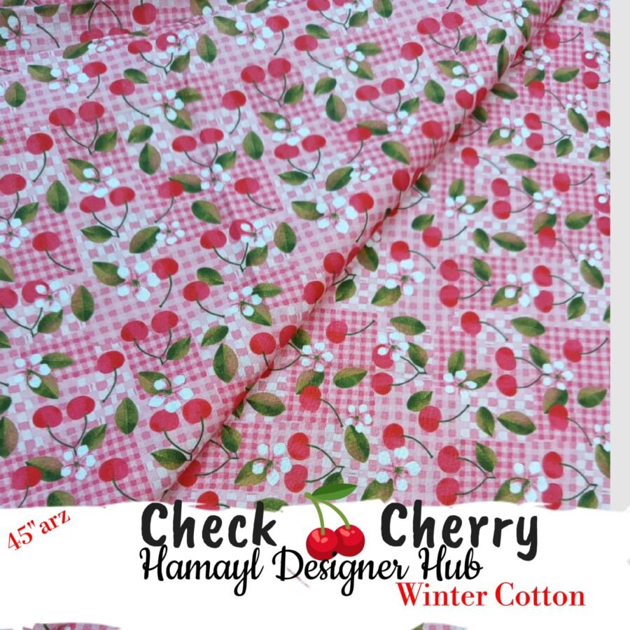 Check Cherry – 45 Inch Printed Winter Cotton Fabric — unstitched fabric