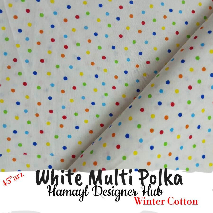 White Multi Polka – 45 Inch Printed Winter Cotton Fabric — unstitched fabric