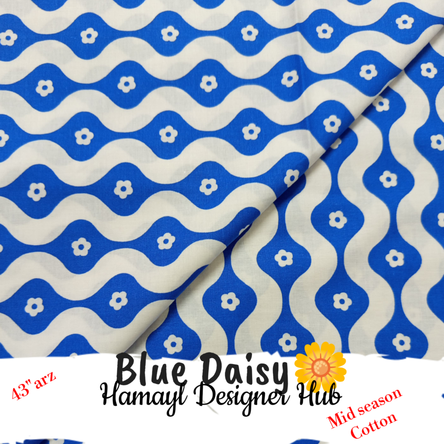 Blue Daisy – soft 43 inch mid season cotton fabric, 43-inch width, unstitched