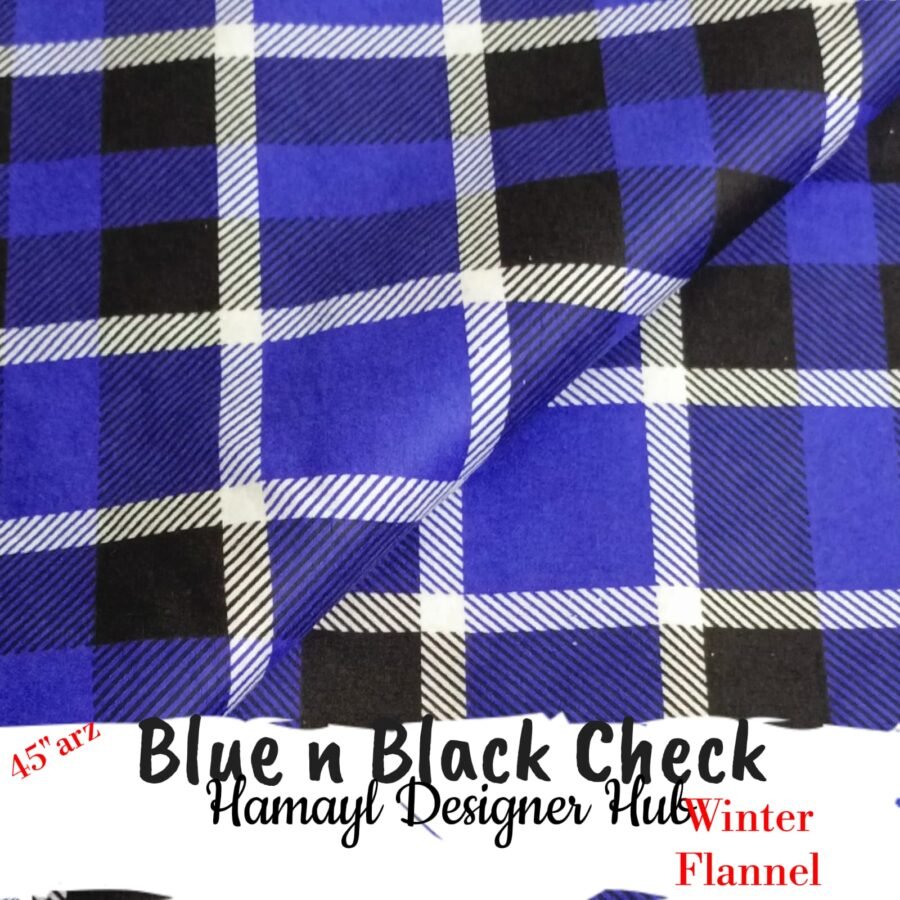 Blue n Black Check Winter Flannel – printed flannel fabric, 45-inch width, unstitched