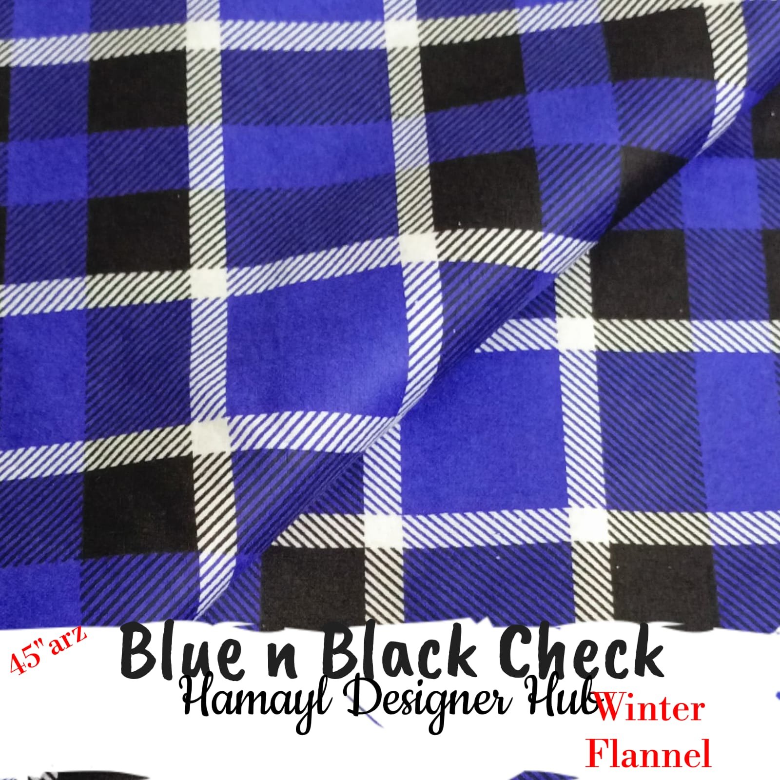 Blue n Black Check Winter Flannel – printed flannel fabric, 45-inch width, unstitched