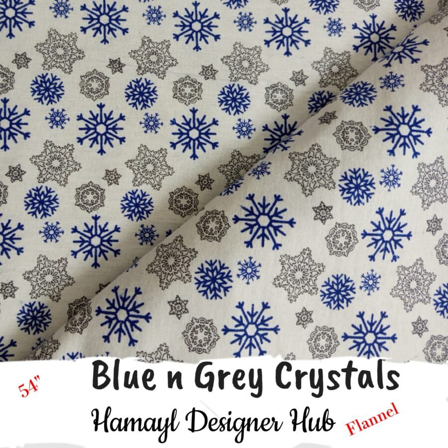 Blue n Grey Crystals Winter Flannel – printed flannel fabric, 54-inch width, unstitched