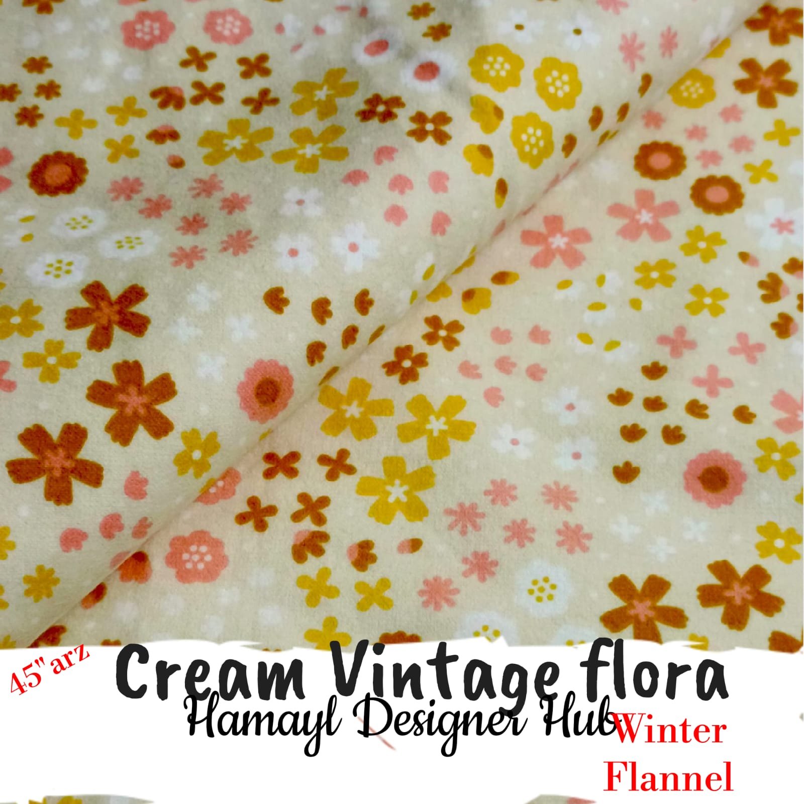 Cream Vintage Flora Winter Flannel – printed flannel fabric, 45-inch width, unstitched
