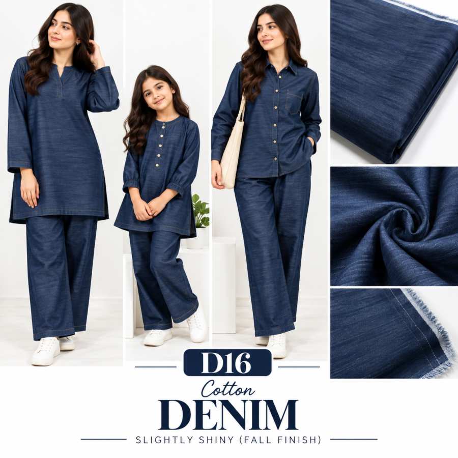 D16 – Slightly Shiny (Fall Finish) – soft cotton denim fabric, unstitched