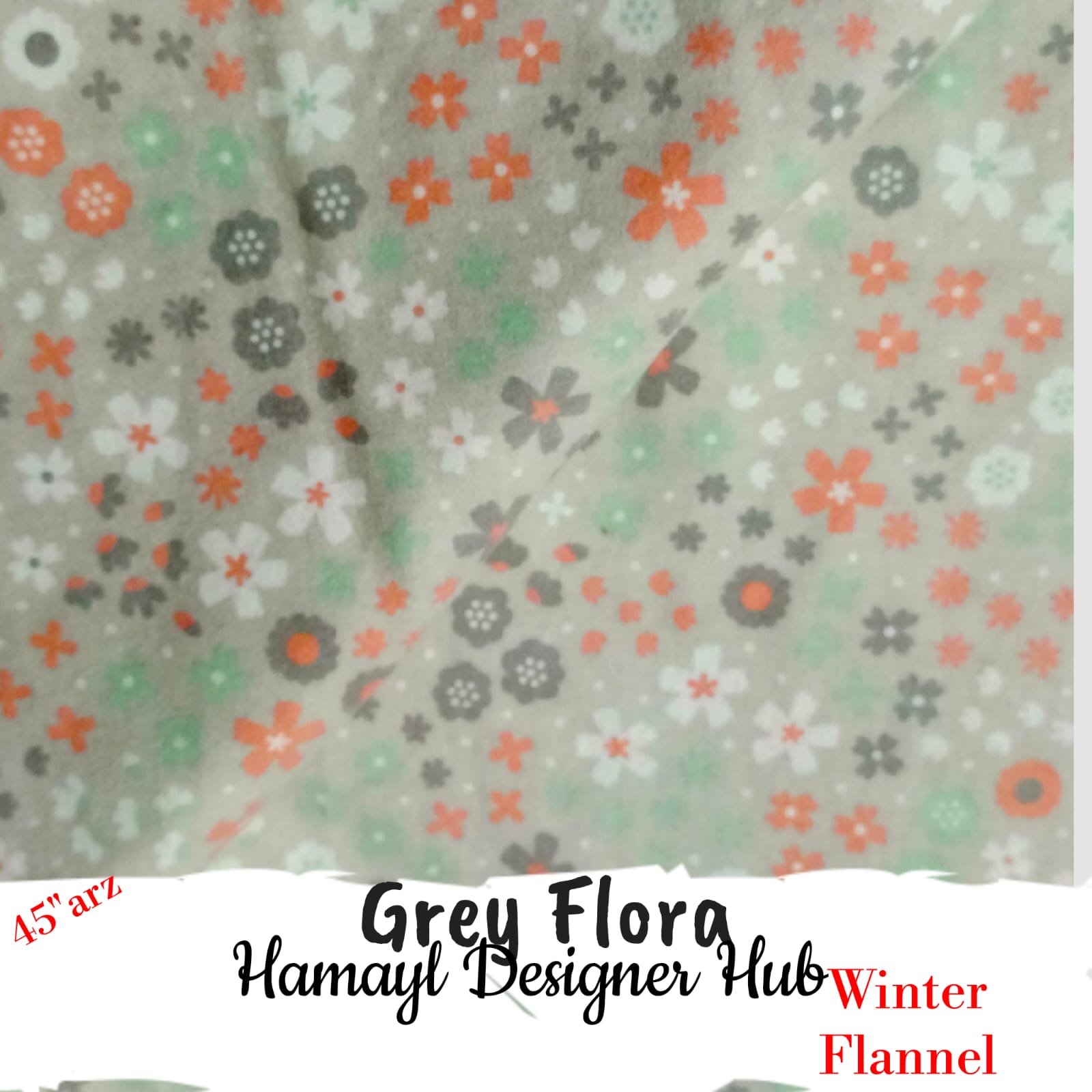 Grey Flora Winter Flannel – printed flannel fabric, 45-inch width, unstitched