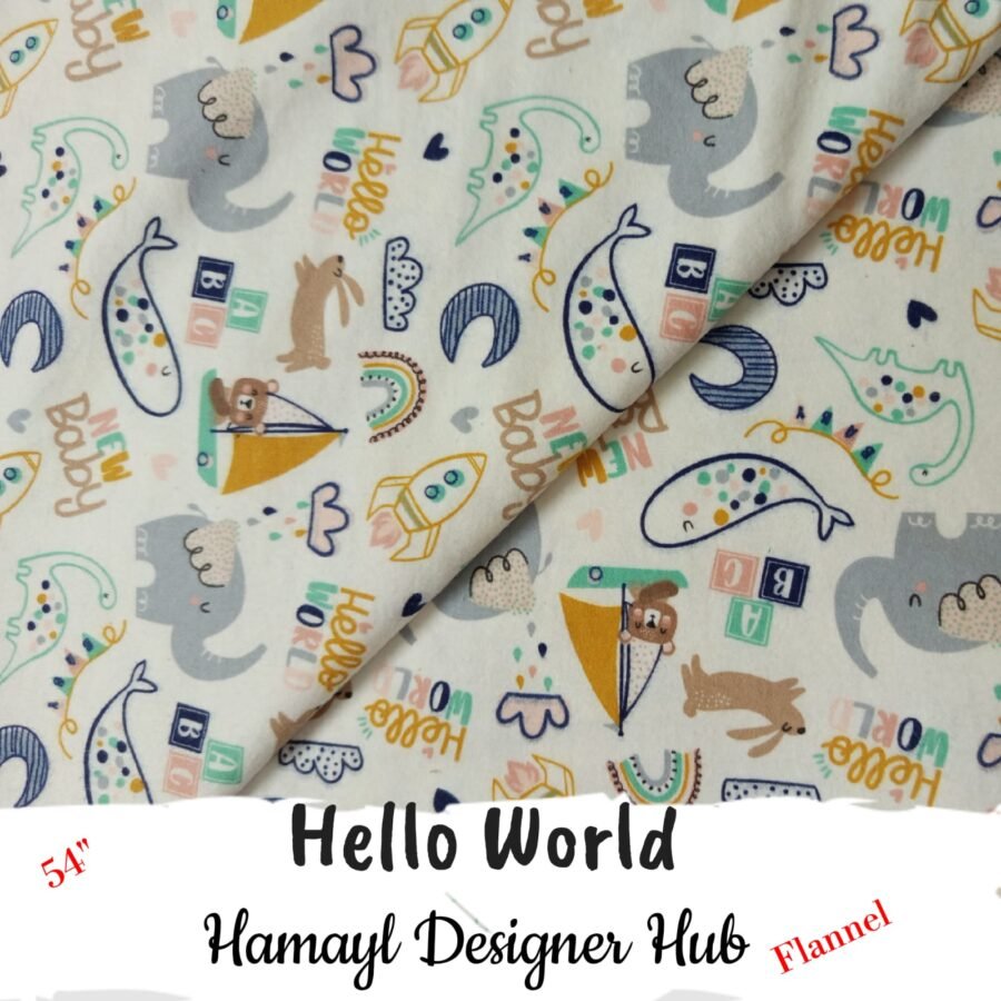 Hello World Winter Flannel – printed flannel fabric, 54-inch width, unstitched