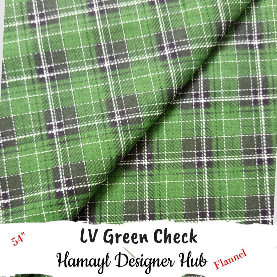 LV Green Check Winter Flannel – printed flannel fabric, 54-inch width, unstitched
