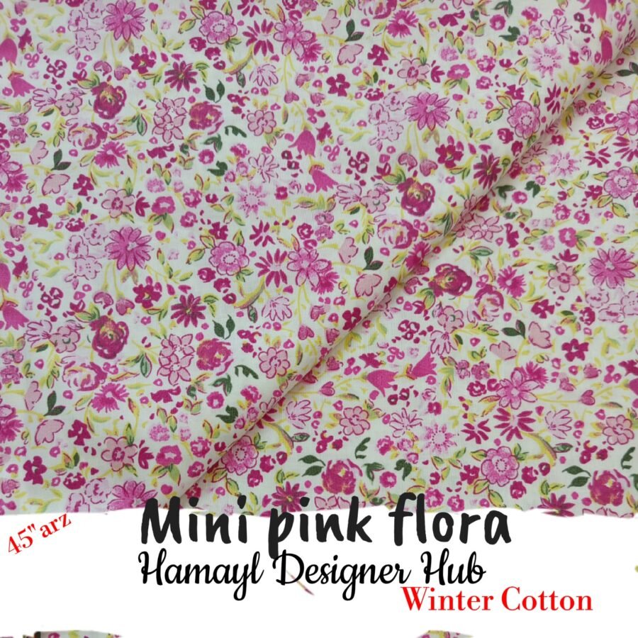 Mini Pink Flora – printed winter cotton fabric, 45-inch width, unstitched