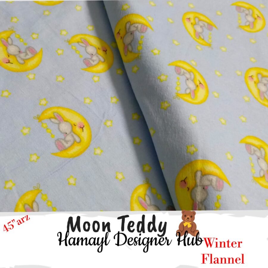 Moon Teddy Winter Flannel – printed flannel fabric, 45-inch width, unstitched