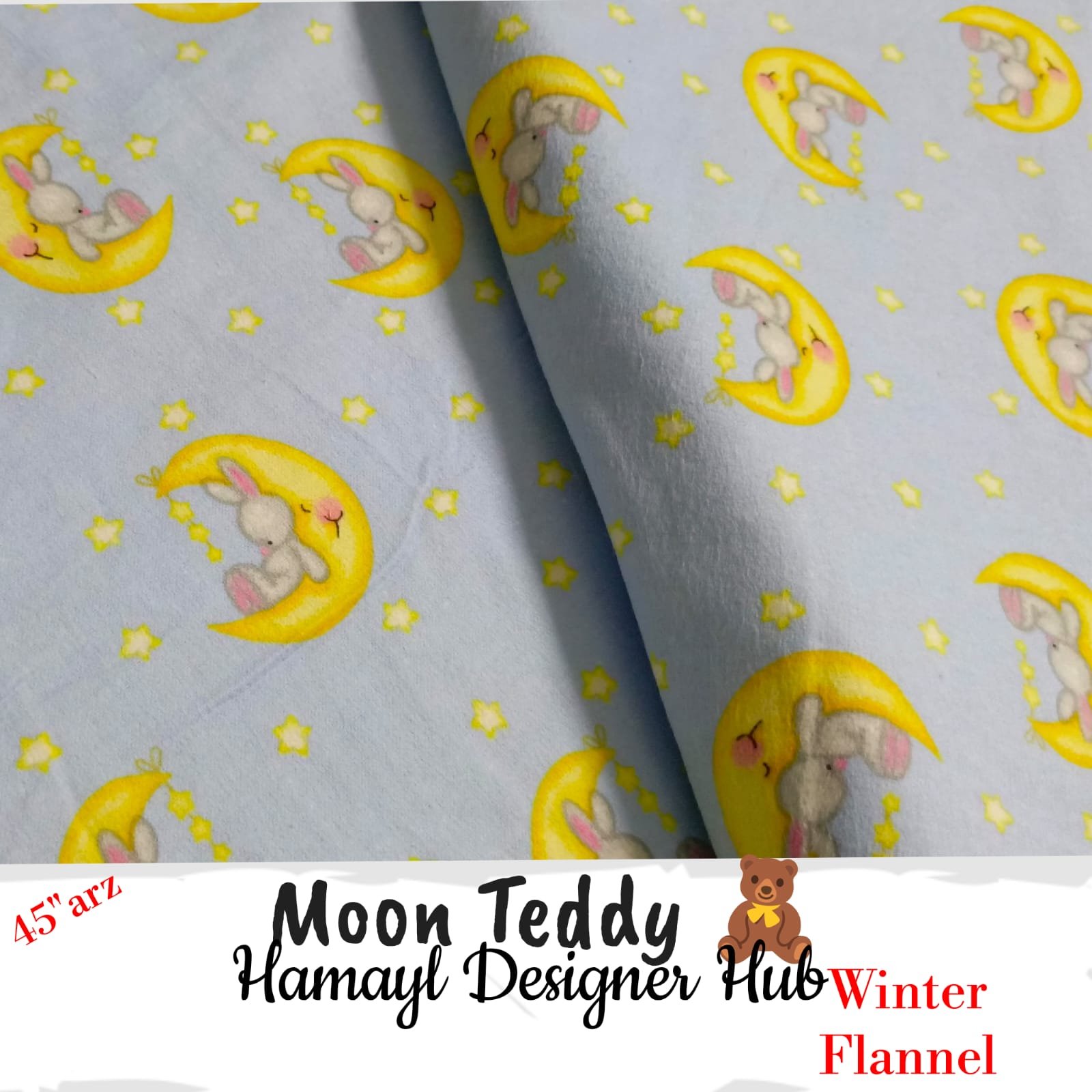 Moon Teddy Winter Flannel – printed flannel fabric, 45-inch width, unstitched