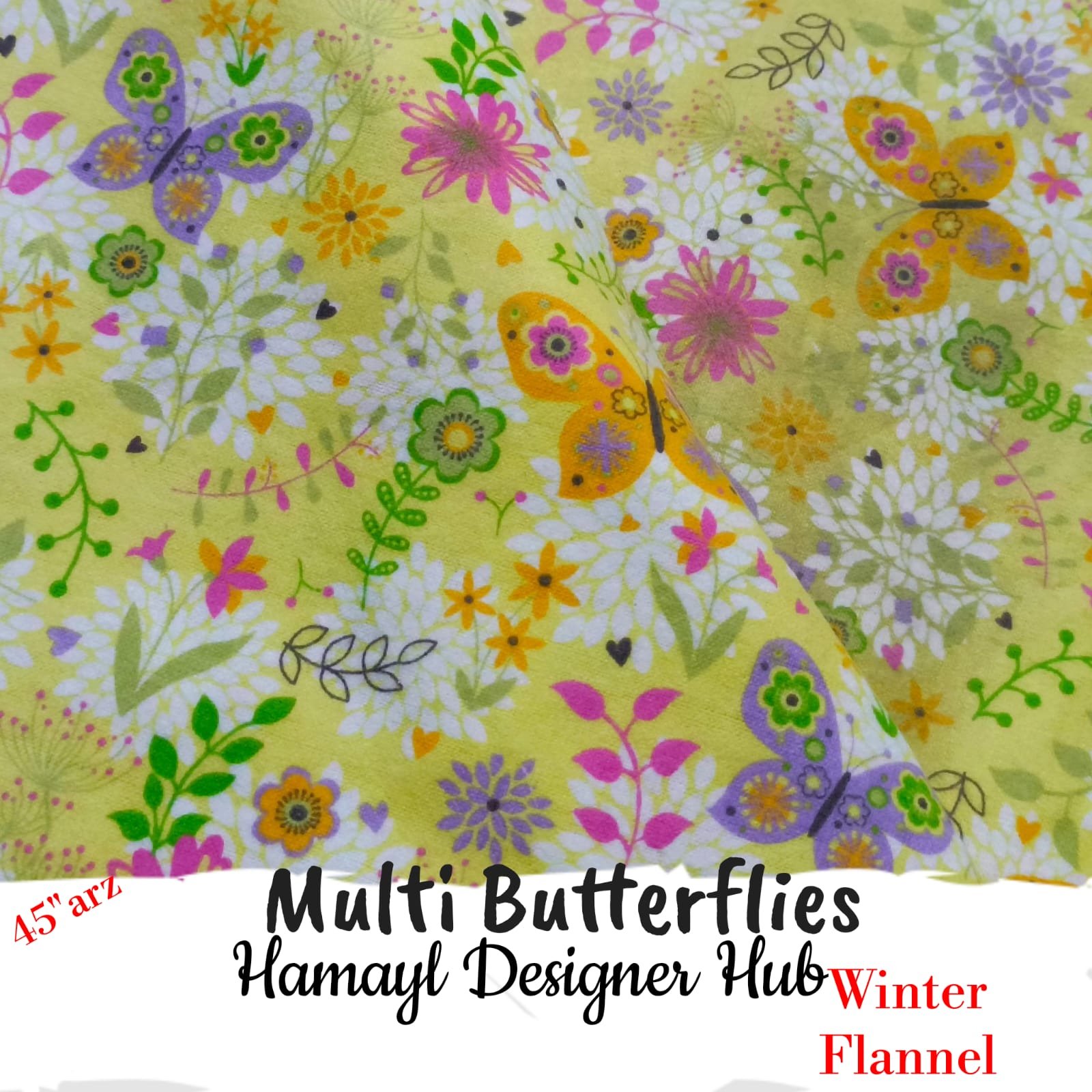Multi Butterflies Winter Flannel – printed flannel fabric, 45-inch width, unstitched