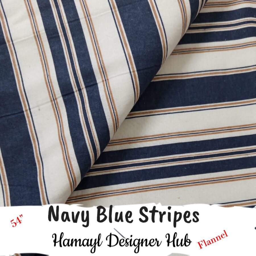 Navy Blue Stripes Winter Flannel – printed flannel fabric, 54-inch width, unstitched
