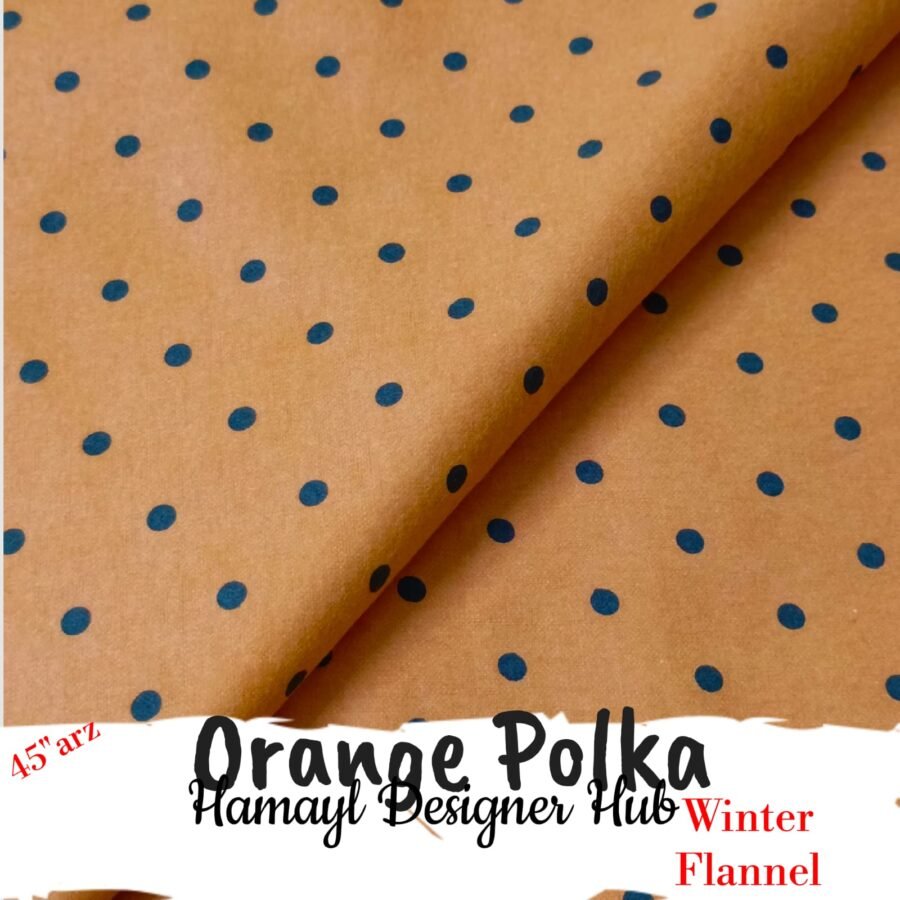 Orange Polka Winter Flannel – printed flannel fabric, 45-inch width, unstitched