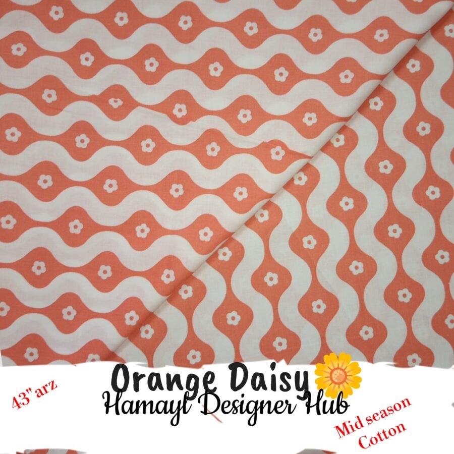 Orange Daisy – soft 43 inch mid season cotton fabric, 43-inch width, unstitched