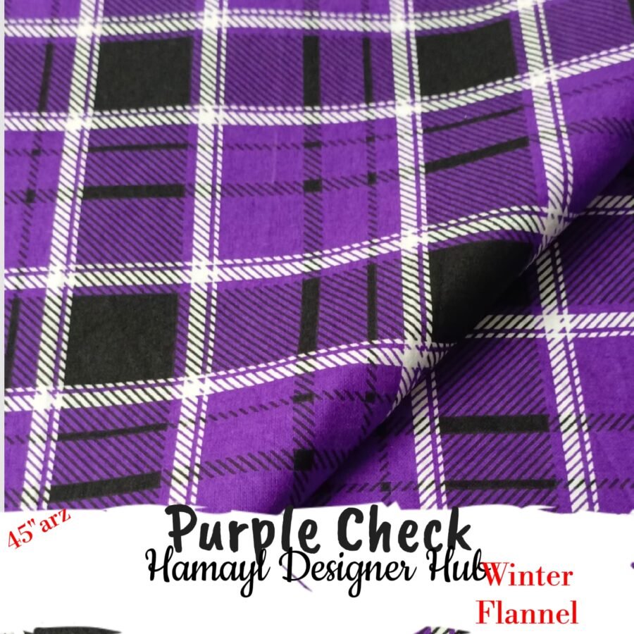 Purple Check Winter Flannel – printed flannel fabric, 45-inch width, unstitched