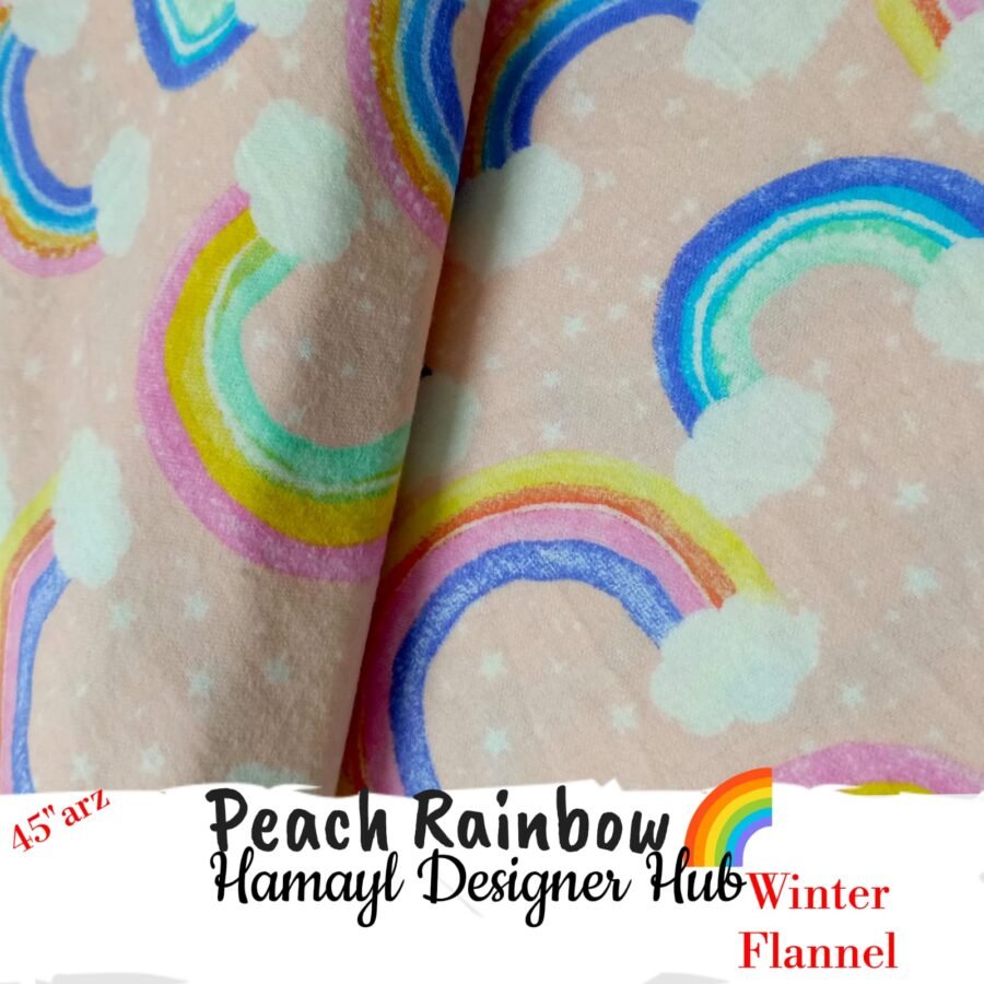 Peach Rainbow Winter Flannel – printed flannel fabric, 45-inch width, unstitched