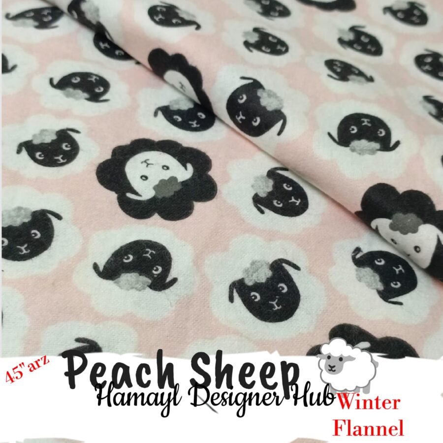 Peach Sheep Winter Flannel – printed flannel fabric, 45-inch width, unstitched