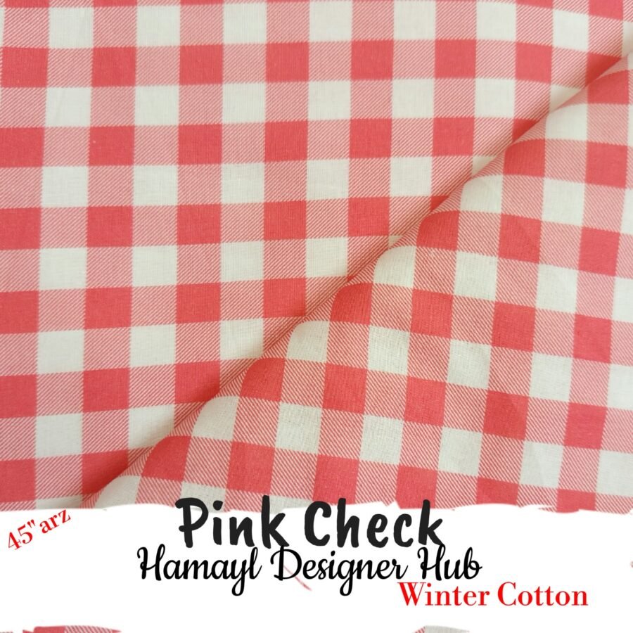 Pink Check – printed winter cotton fabric, 45-inch width, unstitched