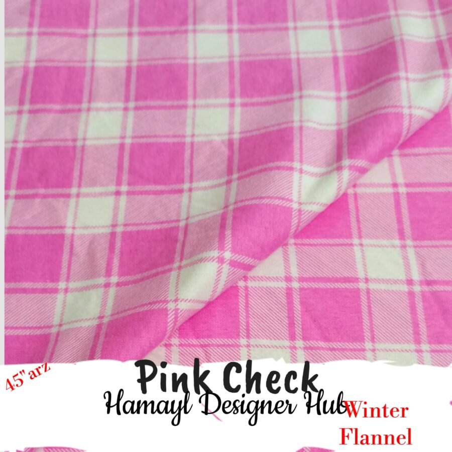 Pink Check Winter Flannel – printed flannel fabric, 45-inch width, unstitched