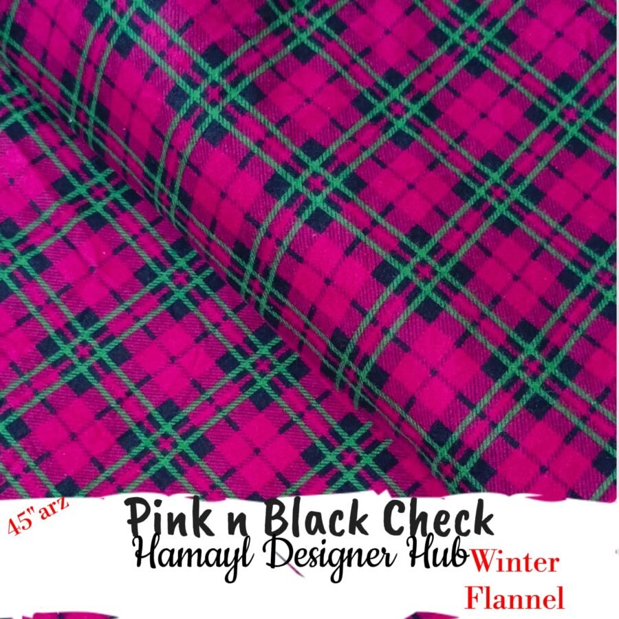 Pink n Black Check Winter Flannel – printed flannel fabric, 45-inch width, unstitched