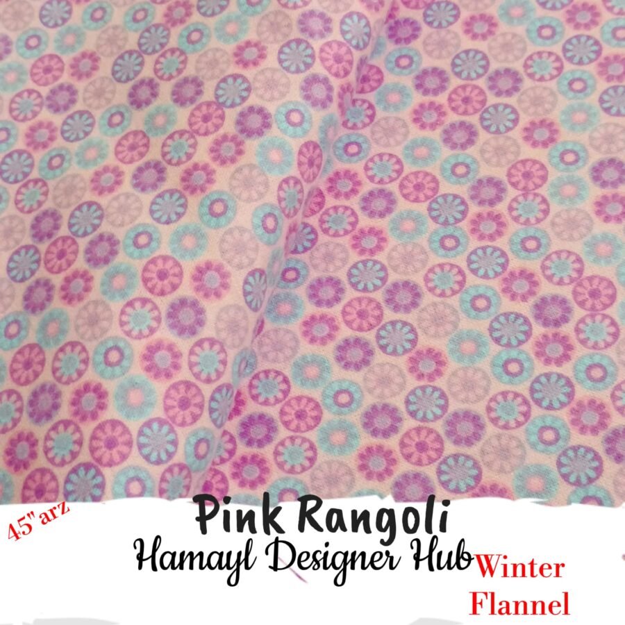 Pink Rangoli Winter Flannel – printed flannel fabric, 45-inch width, unstitched