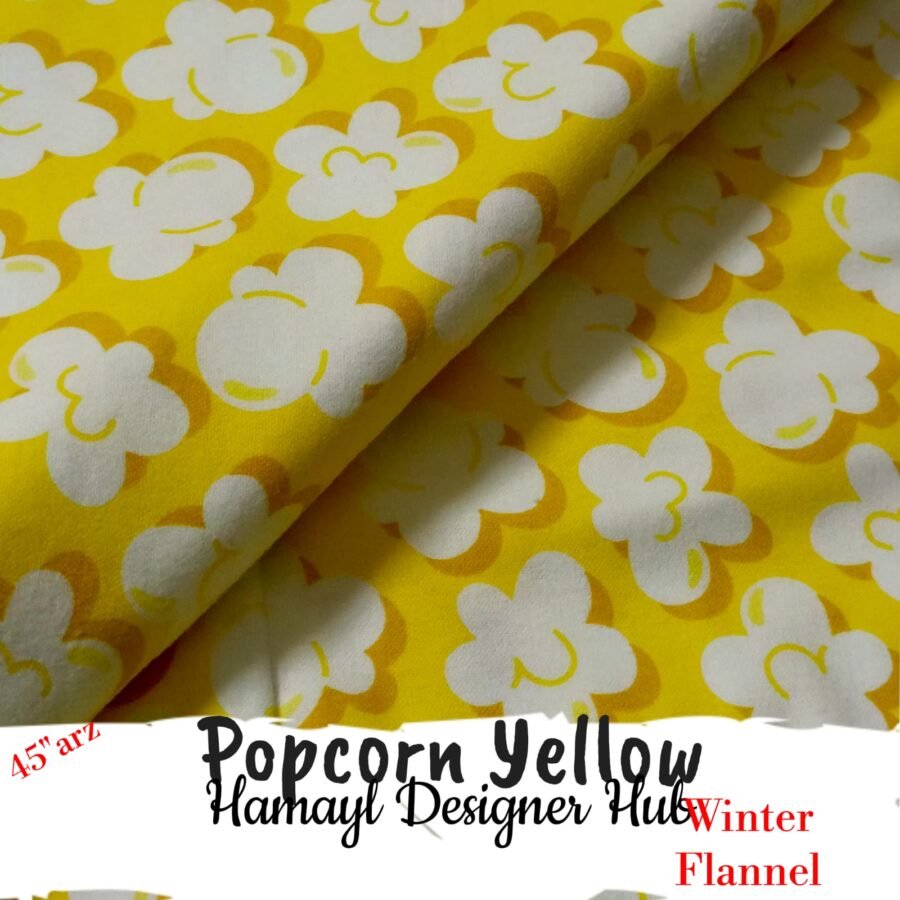 Popcorn Yellow Winter Flannel – printed flannel fabric, 45-inch width, unstitched