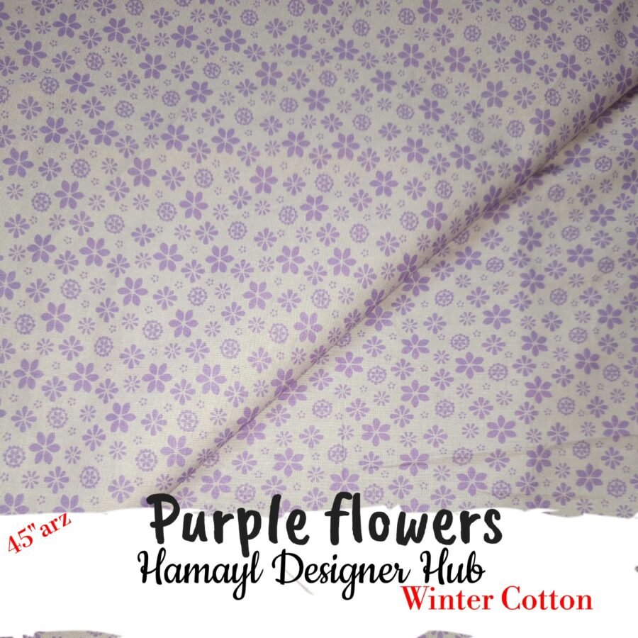 Purple Flowers – printed winter cotton fabric, 45-inch width, unstitched