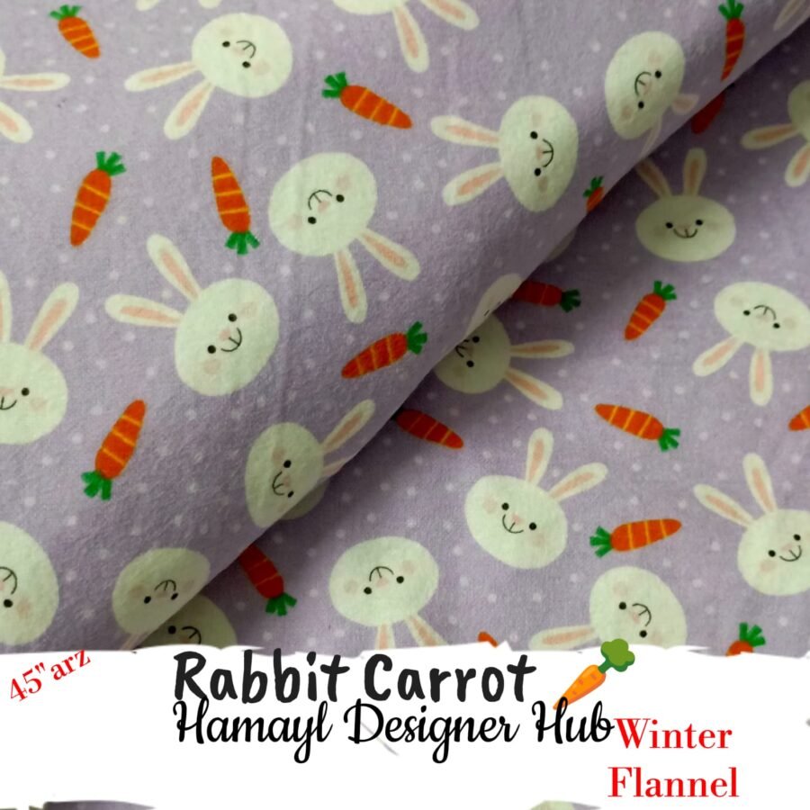 Rabbit Carrot Winter Flannel – printed flannel fabric, 45-inch width, unstitched