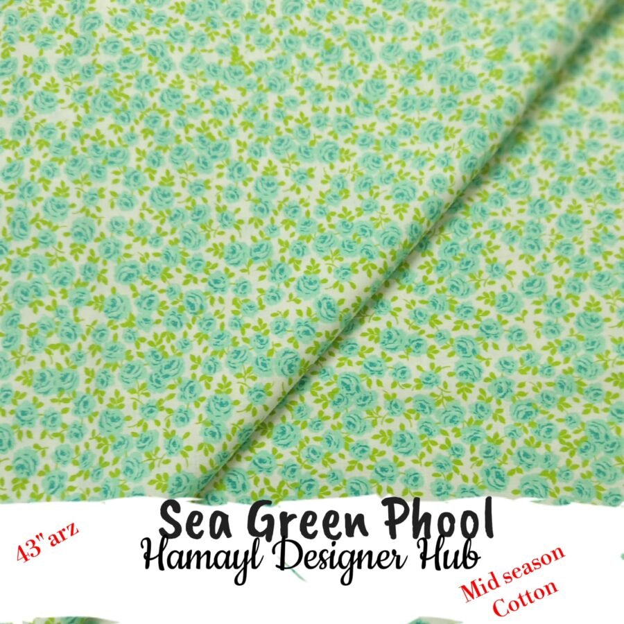Sea Green Phool – soft 43 inch mid season cotton fabric, 43-inch width, unstitched