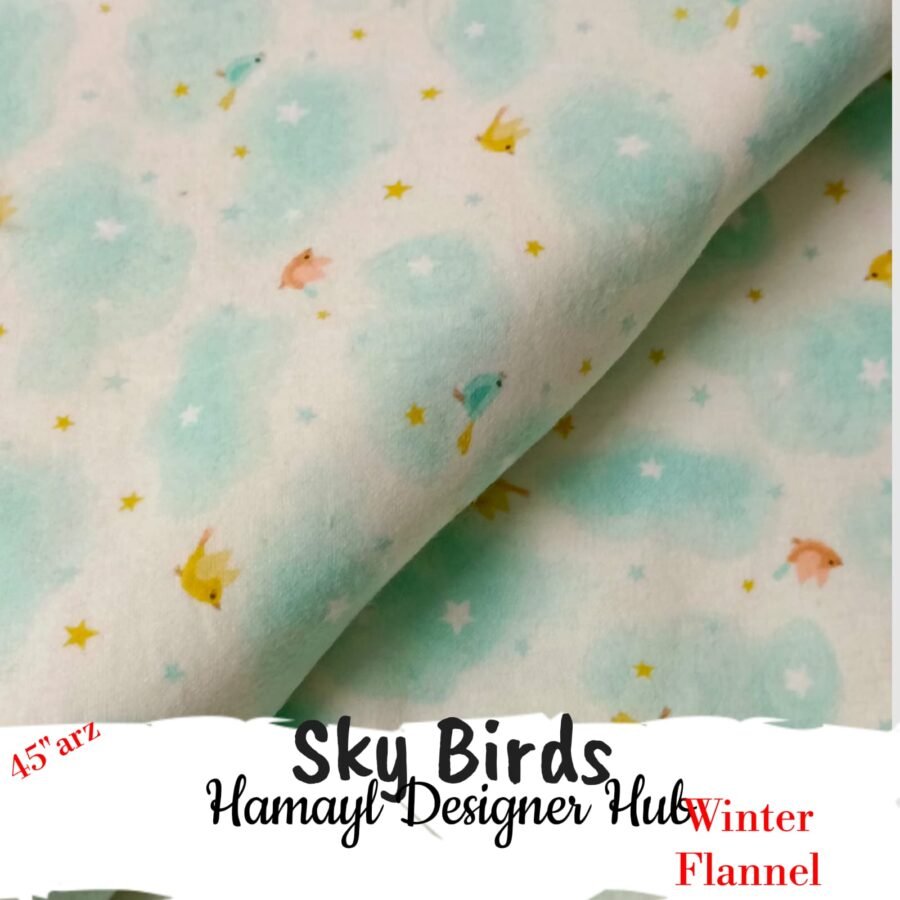 Sky Birds Winter Flannel – printed flannel fabric, 45-inch width, unstitched