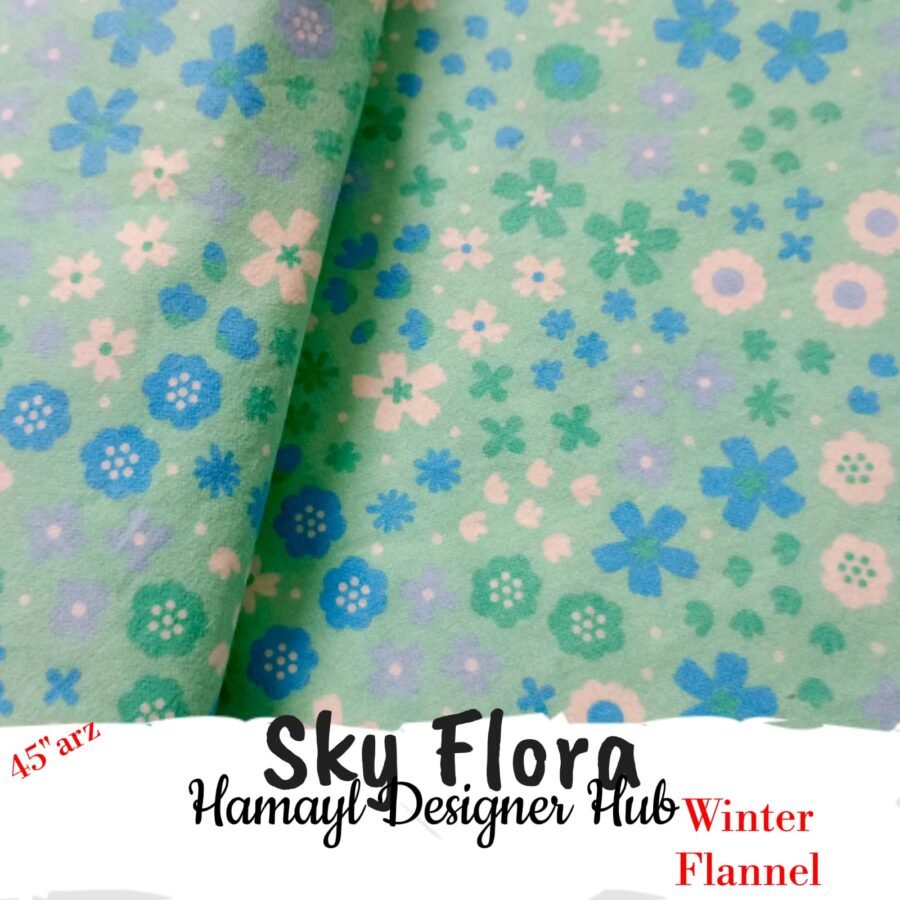 Sky Flora Winter Flannel – printed flannel fabric, 45-inch width, unstitched