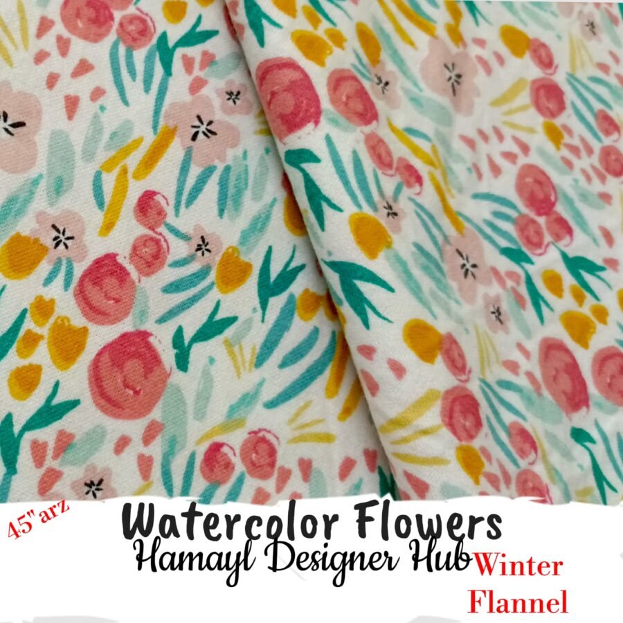 Watercolor Flowers Winter Flannel – printed flannel fabric, 45-inch width, unstitched