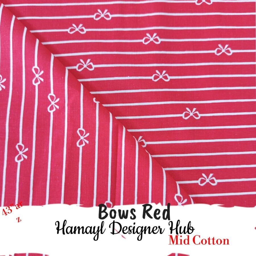Bows Red – soft 43 inch mid season cotton fabric, 43-inch width, unstitched