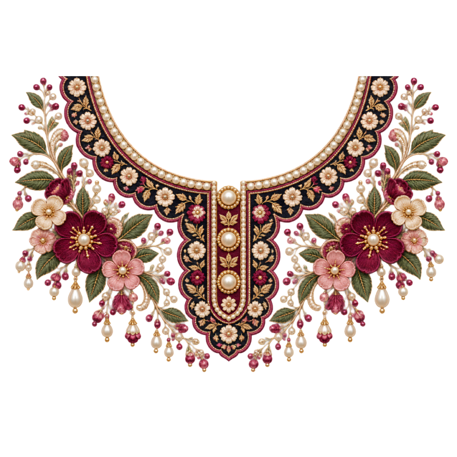 P1019 Kids Neckline Design – Burgundy Floral 8 Inch – flower iron-on patch