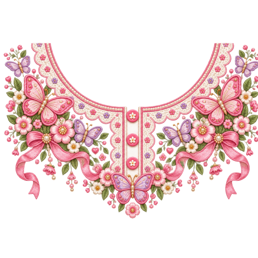 P1006 Kids Neckline Design – Butterfly Bow Floral 8 Inch – bow iron-on patch