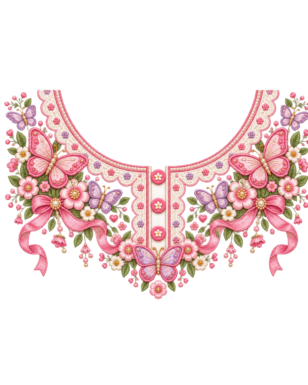 P1006 Kids Neckline Design – Butterfly Bow Floral 8 Inch – iron-on heat transfer patch