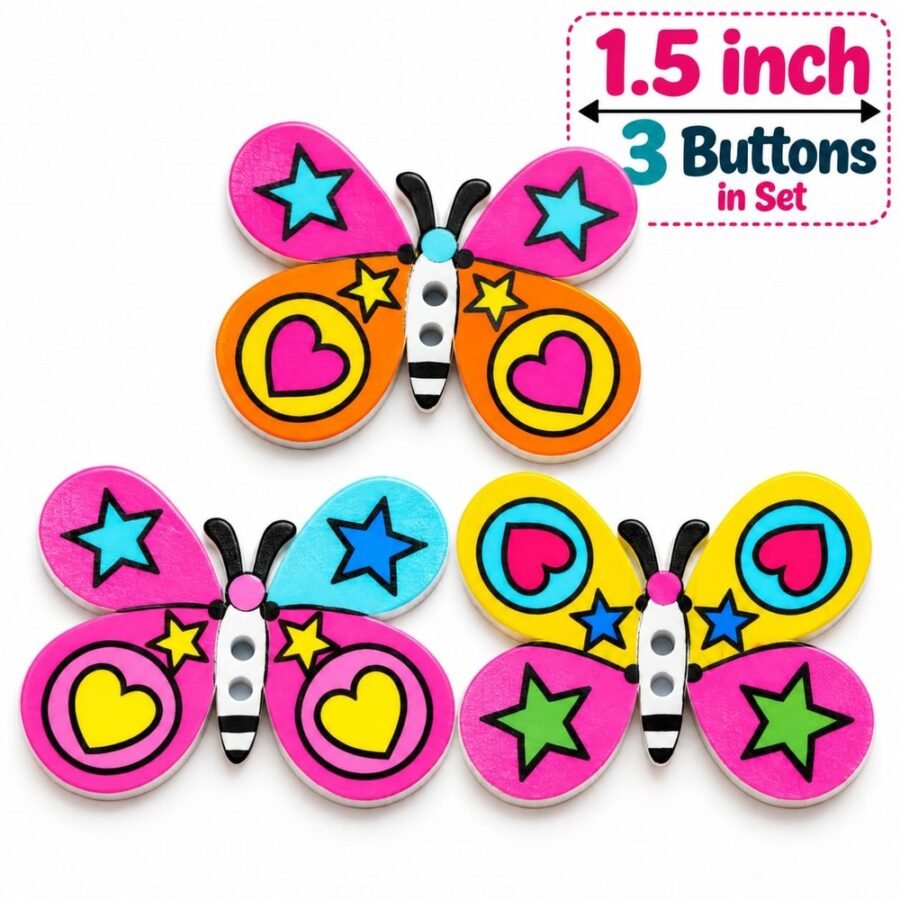 Butterfly Wooden Buttons for Kids Dresses - Set of 3 – decorative wooden buttons for kids frocks, Hamayl Designer Hub