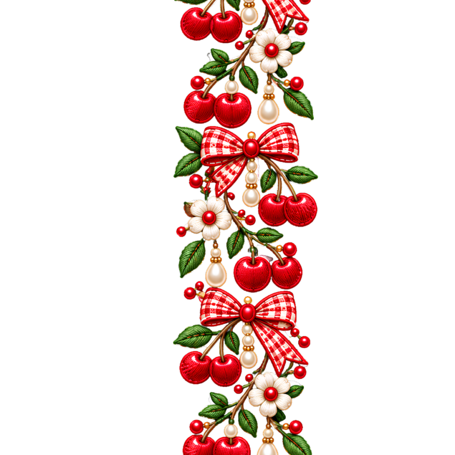 Cherry Bow Floral Pearl Border – 22 Inch – P10130 – border iron-on patch