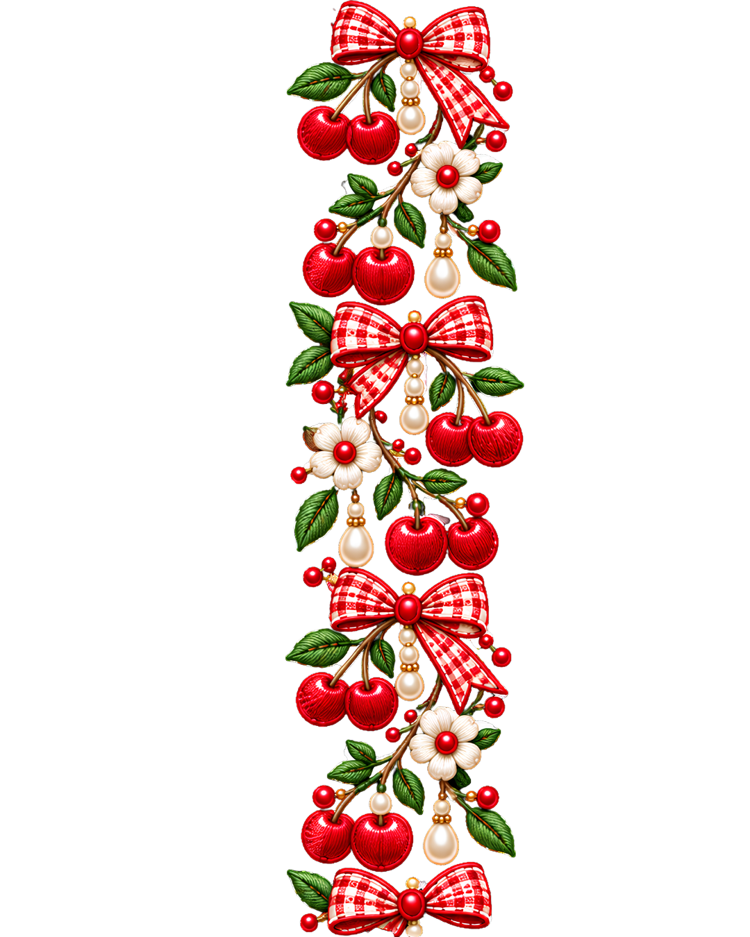 Cherry Bow Floral Pearl Border – 22 Inch – P10130 – iron-on heat transfer patch