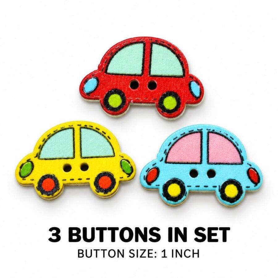 Colorful Cars Wooden Buttons for Kids Dresses - Set of 3 – decorative wooden buttons for kids frocks, Hamayl Designer Hub