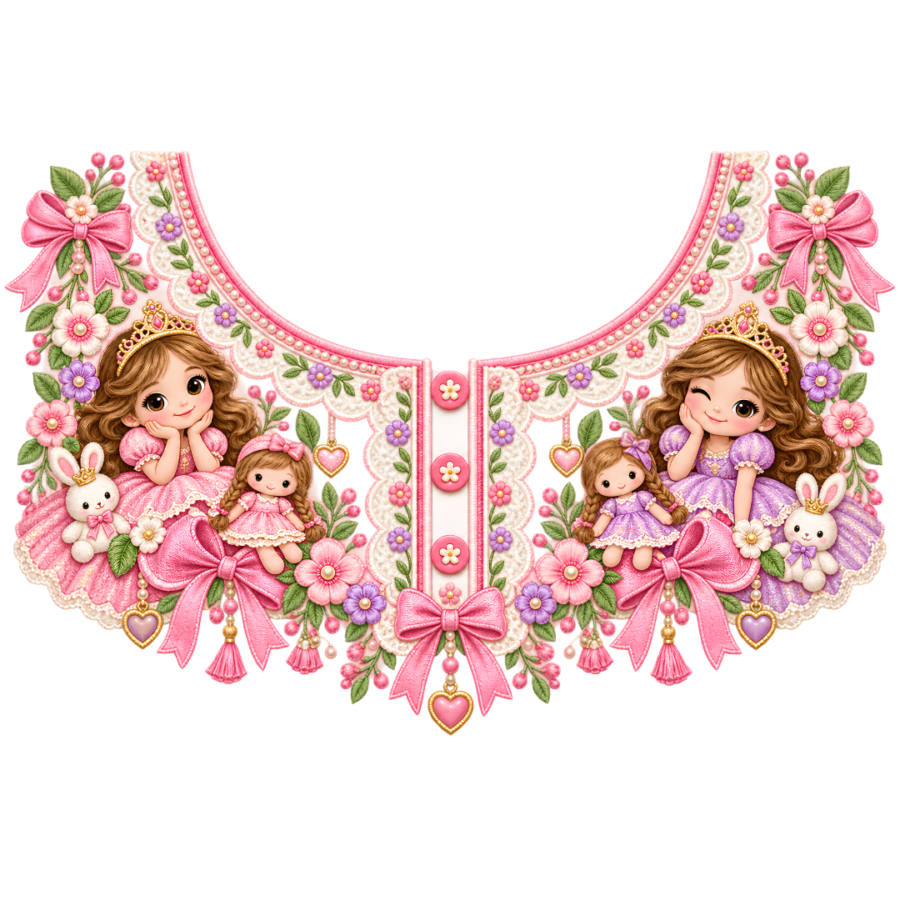 P1005 Kids Neckline Design – Doll & Bow Floral 8 Inch – bow iron-on patch