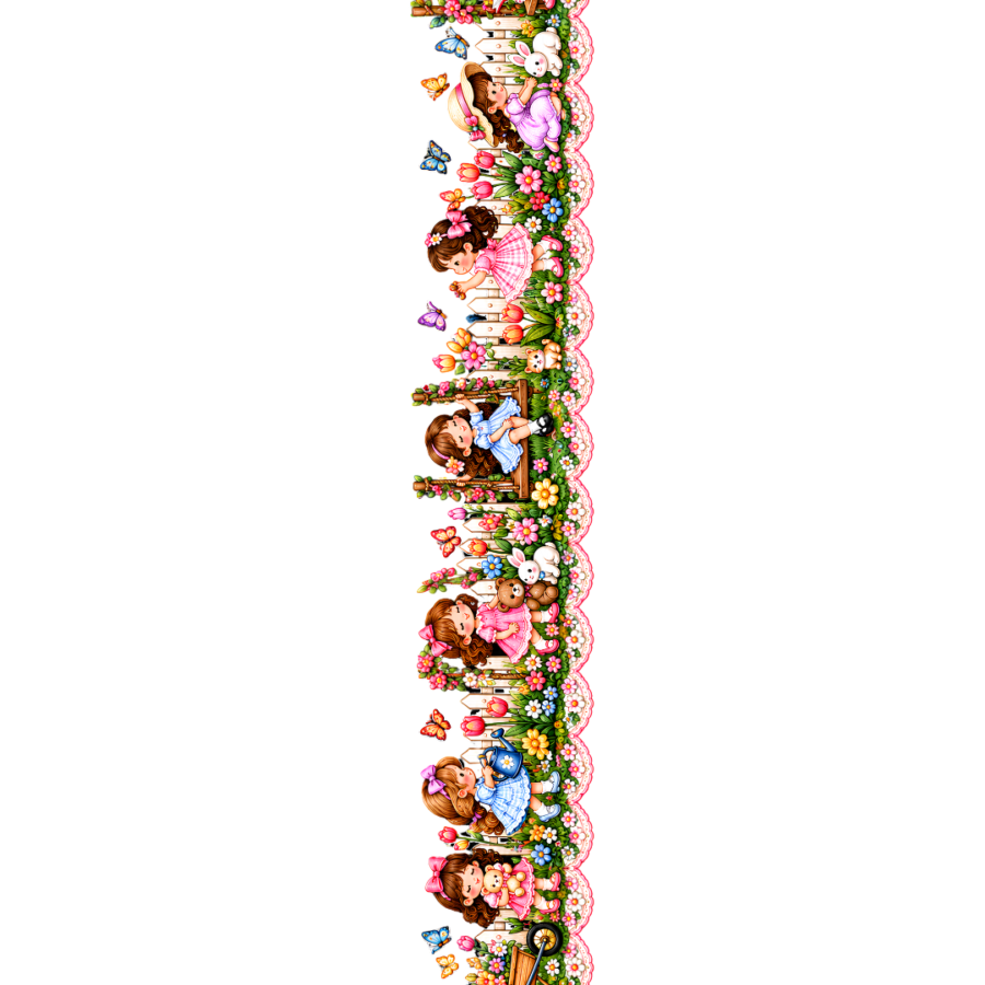 Floral Picket Fence Garden – 22 Inch Decorative Border – border iron-on patch