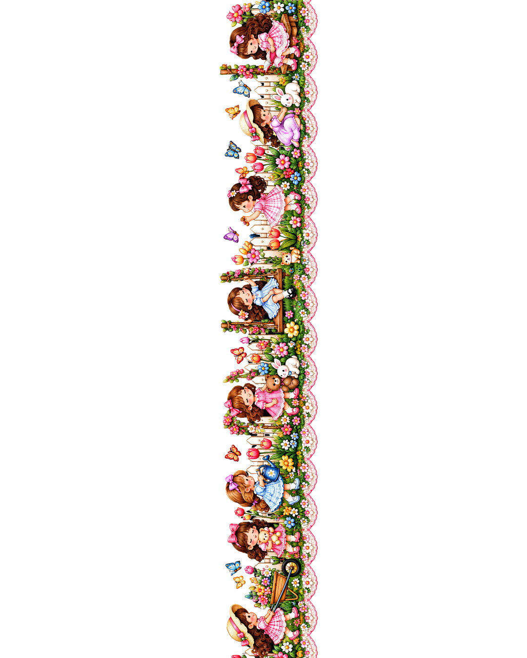 Floral Picket Fence Garden – 22 Inch Decorative Border – iron-on heat transfer patch