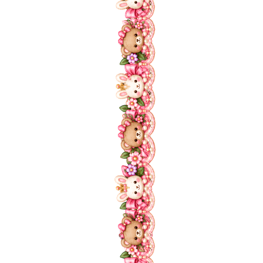 Kawaii Bunny & Teddy Floral Border – 22 Inch – P10128 – border iron-on patch