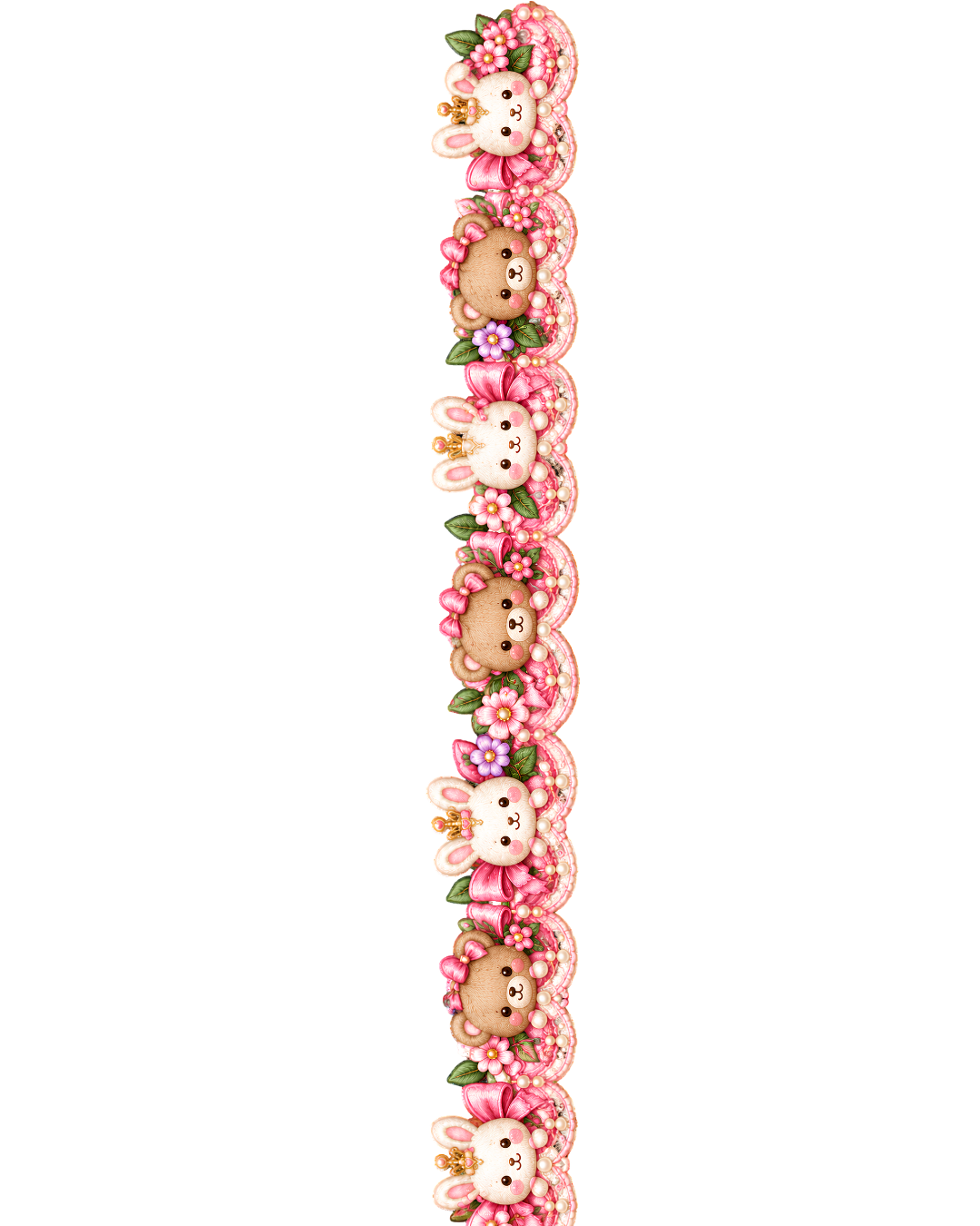 Kawaii Bunny & Teddy Floral Border – 22 Inch – P10128 – border iron-on patch