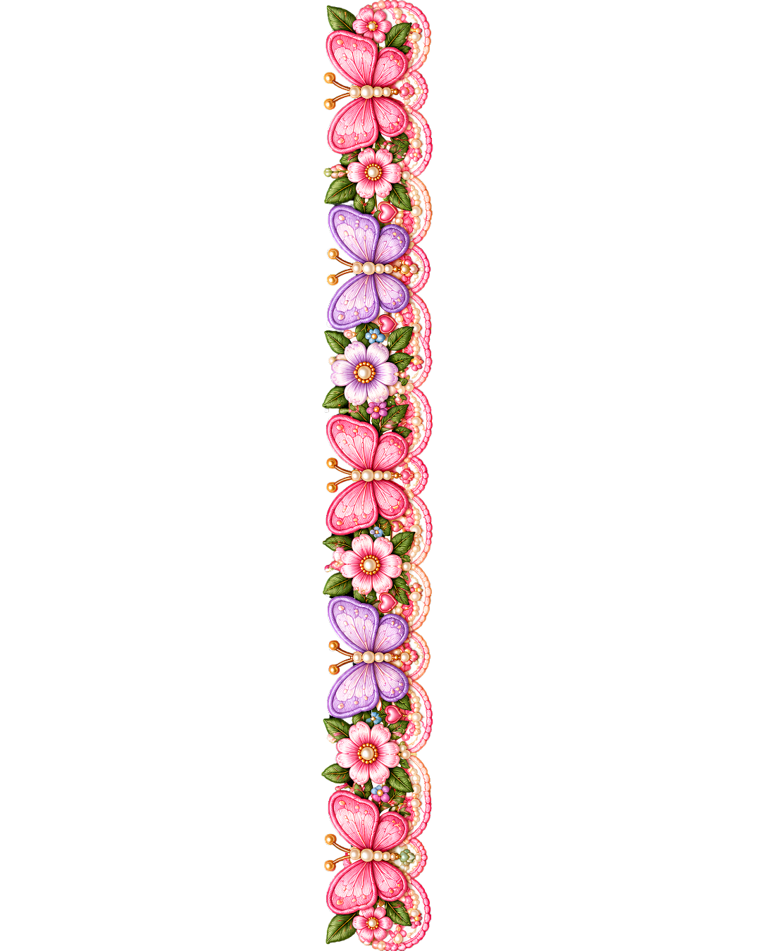 Kawaii Floral Butterfly Lace Border – 22 Inch – P10129 – border iron-on patch