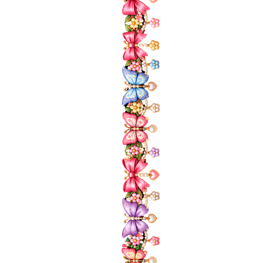 Kawaii Pastel Bow & Pearl Border – 22 Inch – P10127 – border iron-on patch
